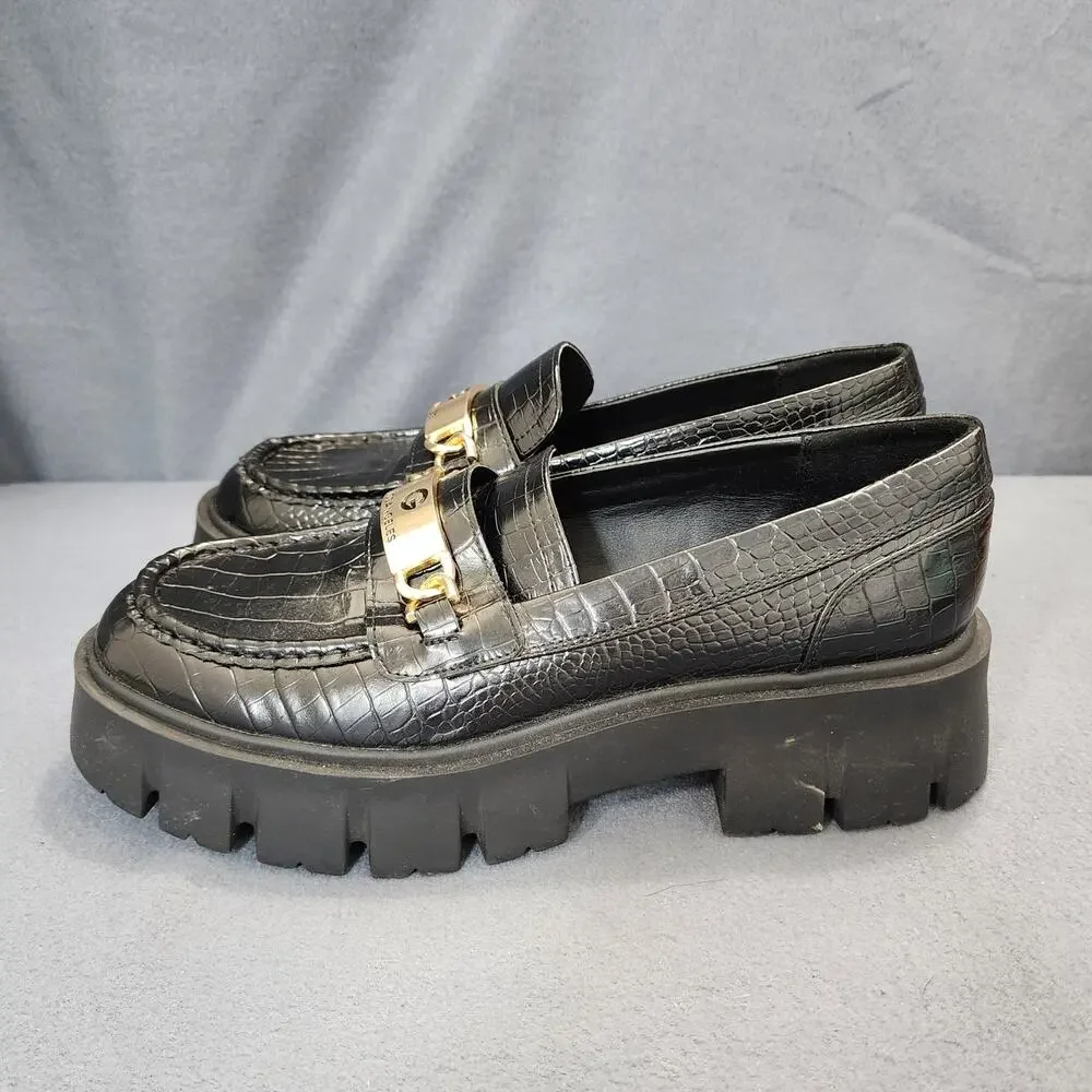 GBG Guess Womens Shoes 9M Black Gold GGCOLLIE Chunky Platform Loafers 90s Y2K